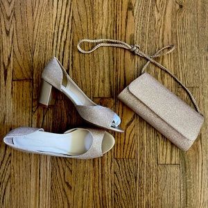 Matching clutch and shoes worn once for a wedding. Shoes are size 10W